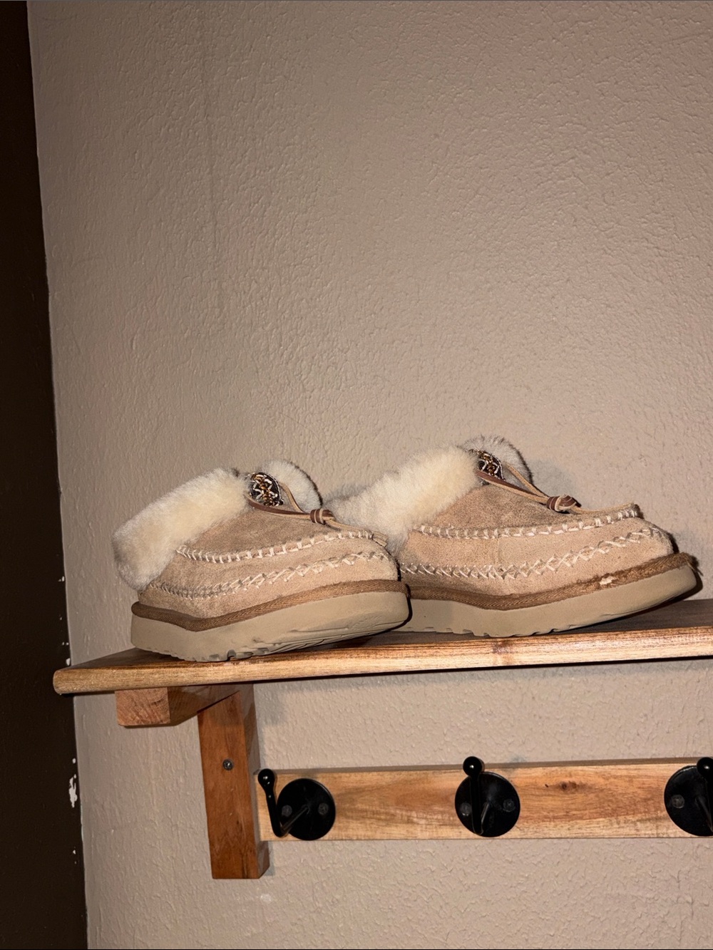 UGG Women's Tan Shearling-Lined Moccasin Slippers